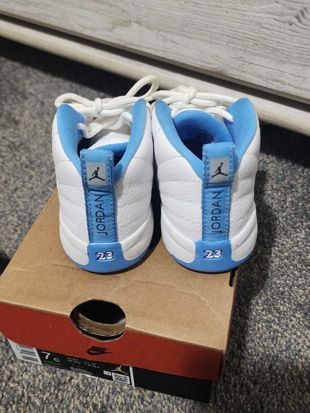 Jordan Kids' White and Light Blue Retro Basketball Sneakers